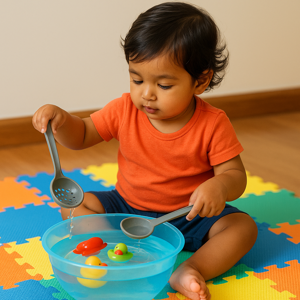 child playing with water instead of screentime