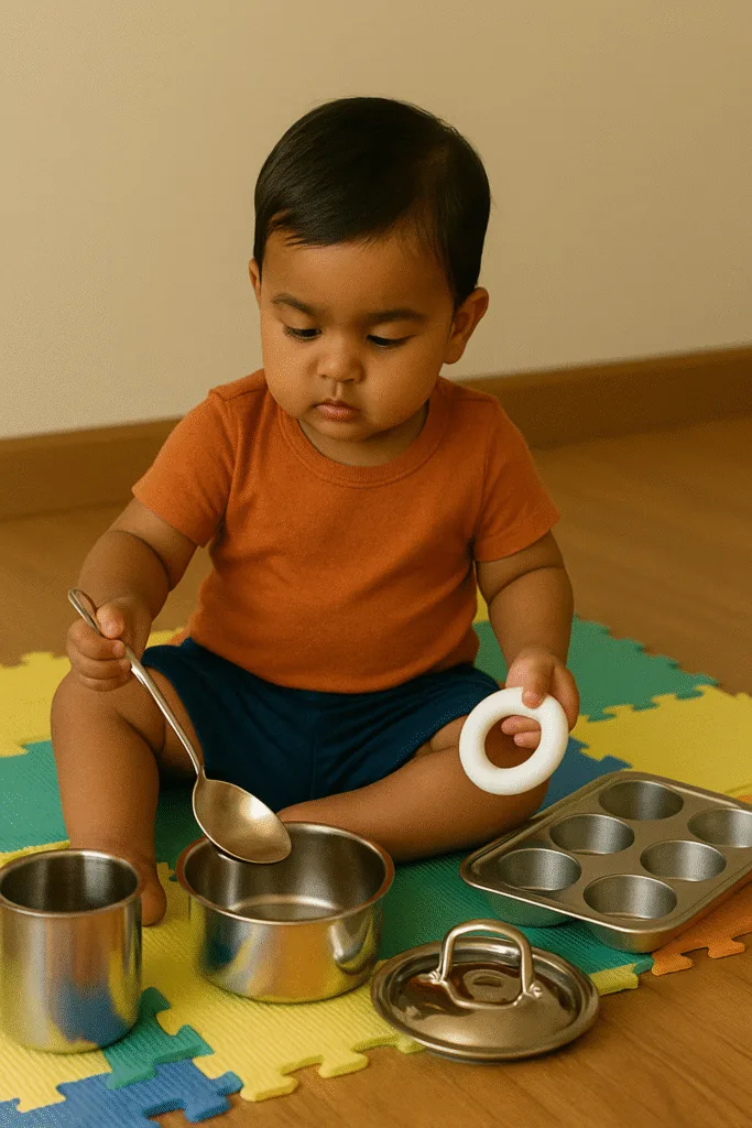 child playing with household objects instead of screen